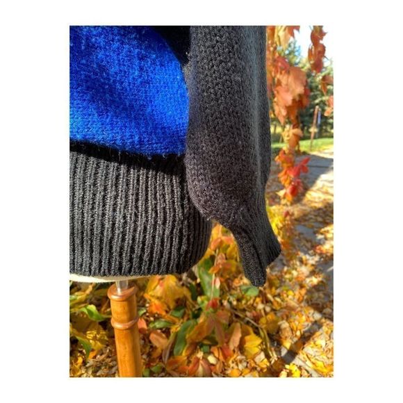 80s Color Block Knit Sweater Crew New Wave Colour Block Sz M - Picture 8 of 13